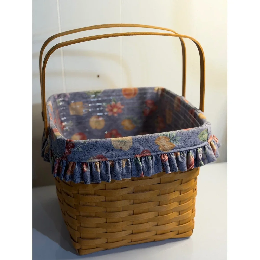 VTG Longaberger Grandma Bonnie's Two Pie Basket Blue Fruit Liner 1998 Woven Wood
